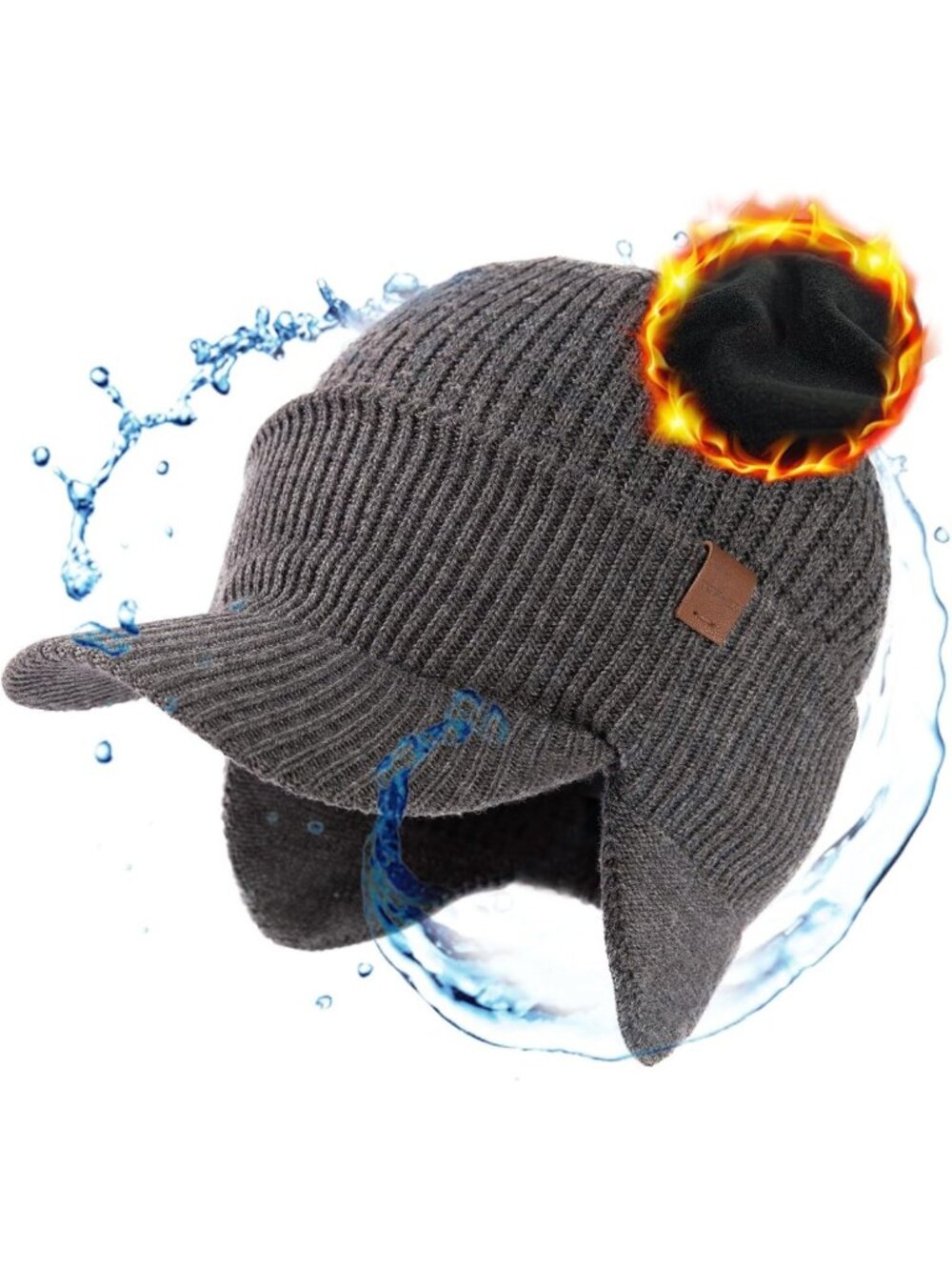 Warm Waterproof Merino Wool Beanie with Ear Flaps | Cozy DryKnit Winter Hat